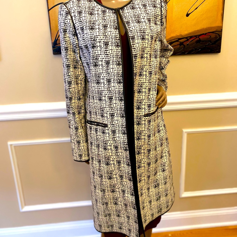 Calvin Klein size 12 blazer jacket. Black and white with faux leather pipes